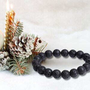 Natural Healing Pure Volcanic Stone Black Lava Round Beads Stretch Bracelet